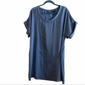 Lane Bryant Shirt Women’s 18 Blue Satin Short Cuffed Sleeve Blouse Chains Work